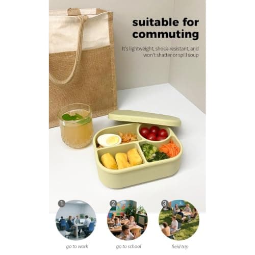 Silicone Lunch Containers 750ml 4-Compartment Leakproof Divider — view 4