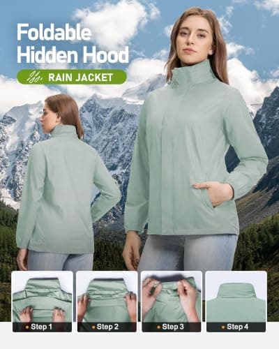 Outdoor Ventures Women's Raincoat Waterproof Rain Jacket Foldaway Hood — view 3