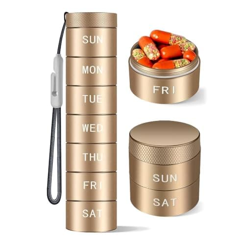 Aluminum Weekly Tablet Organizer with Day Labeled Screw, Gold — view 2
