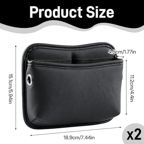 GWBPES 2PCS Car Seat Side Pocket Organizer, PU Leather Car Organiser Black Cars Pocket Pouch Universal Front Seat Console Storage Bag for Phone Keys Cards Coins Interior Accessories — view 2