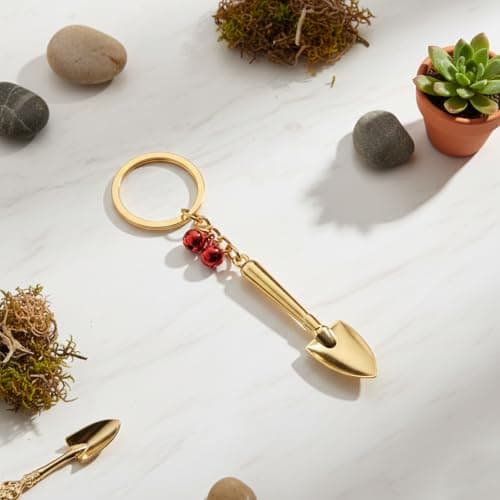 VEOWOO Shovel Keyring –Multitool Keychain Bag Charms for Women with Golden Shovels and Red Bells, Cool Key Rings Gifts for Father, Friend, Family and Repairman — view 2