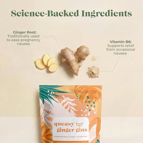 Myrtle & Maude Queasy Ginger Gins — Ginger Sweets for Morning Sickness & Pregnancy Nausea, Enriched with Vitamin B6, Certified Vegan & Made in UK, 130g — view 3