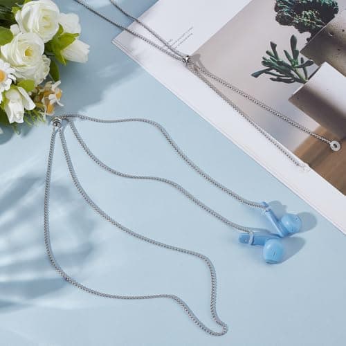 DELORIGIN Earphone Cord Strap With Anti-Lost earphones Chain Holder Stainless Steel Necklace with Adjustable Knot Wireless EarBuds Chain Lanyard Neck Cord Compatible with Earphones — view 3