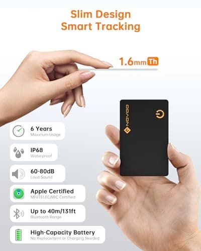 NOVOO Ultra-Slim Smart Card Bluetooth Tracker, 1.6mm Thin with 6-Year Battery, IP68 Waterproof GPS Item Finder, Apple Find My Compatible (iOS Only) Air Locator Tag for Wallet, Keys, Luggage, Passport — view 2