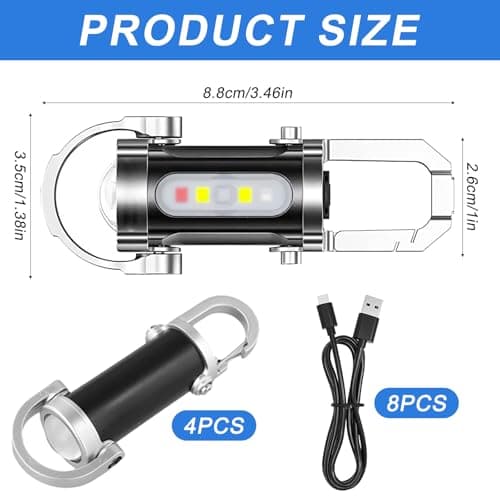 4 Pack 600LM Mini Keychain Flashlight Rechargeable, LED Keyring Torch Waterproof Led Pocket Torch Keyring Light 7 Modes Multifunctional Flashlights for Outdoor, Camping, Hiking [Energy Class A+++] — view 2