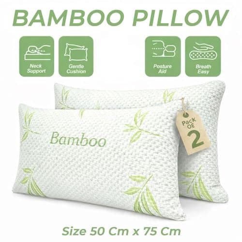 EDS Bamboo Memory Foam Pillow Pack of 2 Medium Firm Pillow for Neck & Shoulder Support Breathable Bed Pillow with Removable Machine Washable Cover for Side Back & Stomach Sleepers (Pack of 2) — view 3