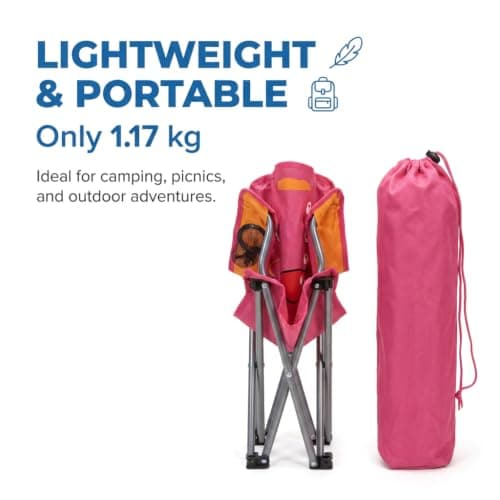 Envenzo Kids Folding Camping Chair, 4 Assorted Animal Designs, 600D Polyester, with Cup Holder and Security Lock, 35x35x60cm (1, PINK) — view 4