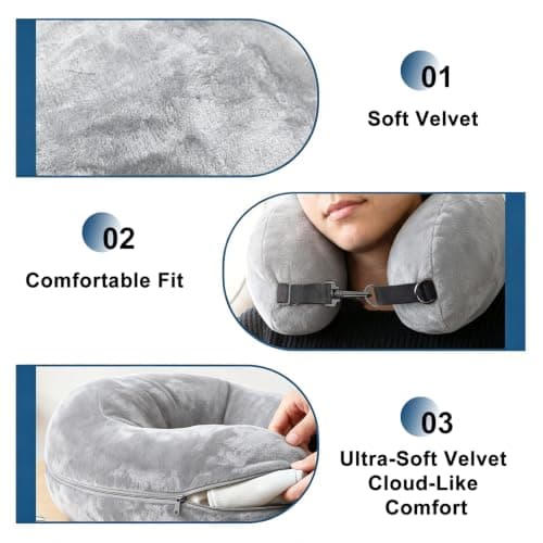 Peaflew Stuffable Neck Pillow for Travel, U-Shaped Pillow with Storage Bag, Neck Pillow Storage with Adjustable Strap, Travel Pillow with Soft Head Support for Airplane, Camping, Train, Hiking (Gray) — view 4