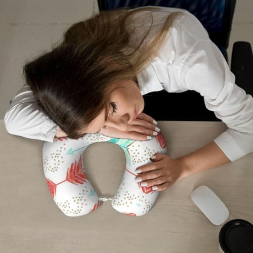 AUGUSTRUSH Memory Foam Neck Pillow - Travel Pillow With Adjustable Clasp, Removable Washable Cover For Airplane Office Car, Ergonomic Support Comfortable U-Shaped Pillow, Coral Teal Arrows Print — view 6