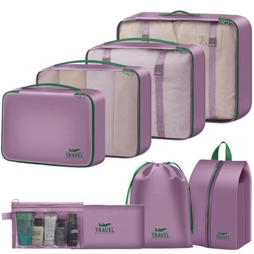 MOFELON 8PCS Packing Cubes for Suitcase, Travel Luggage Organisers for Backpack, Waterproof Storage Bags for Clothes Shoes, Travel Essentials Accessories - PURPLE