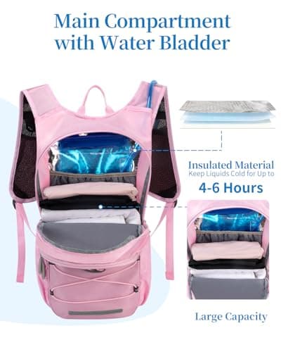 Hydration Backpack with 2L Water Bladder, Water Backpack for Hiking, Pink — view 3