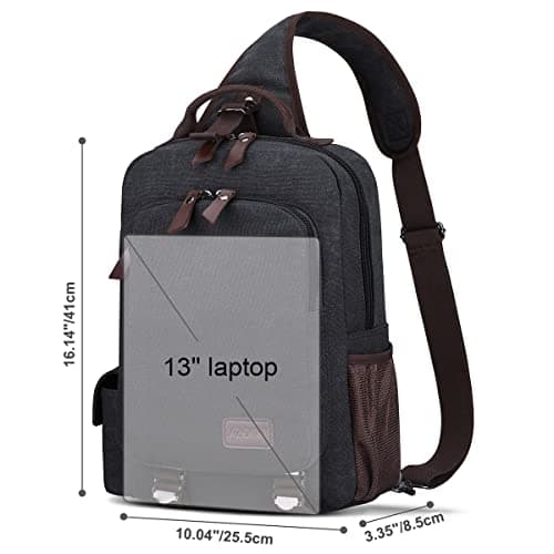 S-ZONE 14 Inch Laptop Shoulder Backpack Daypack Messenger Single Crossbody Chest Sling Bag Canvas Casual Satchel Outdoor for Men — view 2