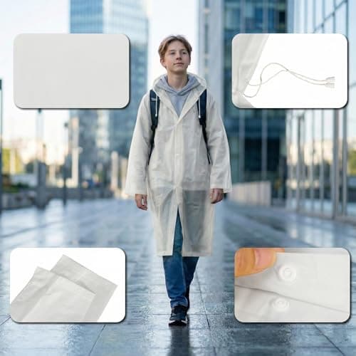 Geukmun 2 Pack Rain Poncho for Kids, Eva Waterproof Ponchos for Boys Girls, Reusable Rain Coats with Hood Buttons for School, Travel, Outdoor Activities (White) — view 5