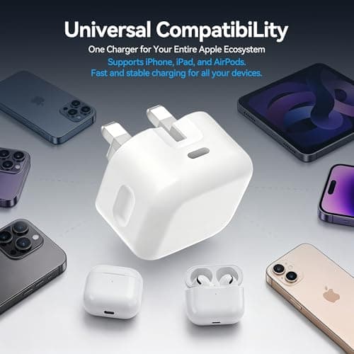 Type C Charger Fast Charging, [MFi Certified] 25W Foldable Travel Charger with UK Plug for Samsung/Phone/iPad and AirPods, Gift for Friends & Family (1Pack-without cable) — view 2