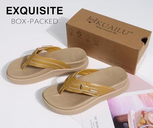 KuaiLu Womens Orthopedic Flip Flops Flat Toe Post Sandals With Arch Support — view 2