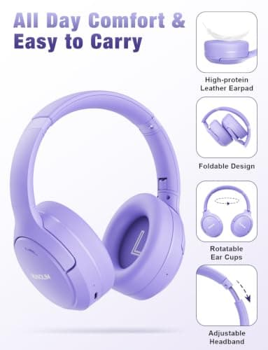 RUNOLIM Hybrid Active Noise Cancelling Headphones, Bluetooth Headphones Wireless Over Ear with Microphone, 100H Playtime, Foldable Wireless Headphones with HiFi Audio, Deep Bass for Home Travel Office — view 5