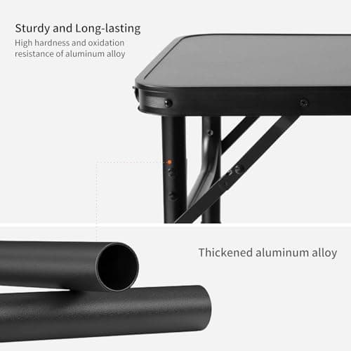 Bingyouth 2ft Small Folding Table 60x40cm, 26/55cm Adjustable Height Portable Camping Table, Lightweight Compact with Carry Handle for Picnic Garden Bedside, Easy-Clean Top, Black — view 6