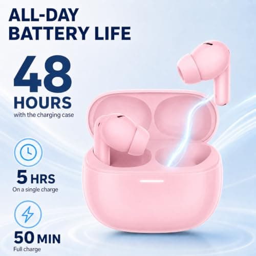 XuLinSe Wireless Earbuds Bluetooth 5.3 Headphones, In Ear Bluetooth Earphones with 4 Mics, IPX7 Waterproof Ear Buds, 10mm Drivers, Touch Control, Auto Pairing, HiFi Stereo Sound (Light Pink) — view 5