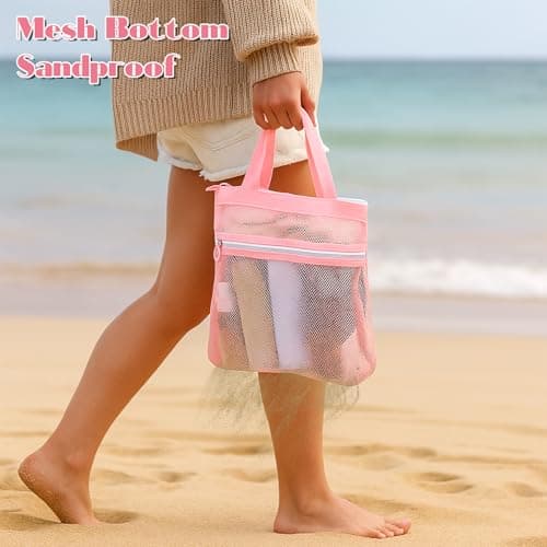 Portable Mesh Shower Bag, Small Mesh Shower Caddy Dorm for College Student, Double Layer Toiletry Tote Bag for Gym Travel Beach Bathroom Sunscreen (Pink) — view 5