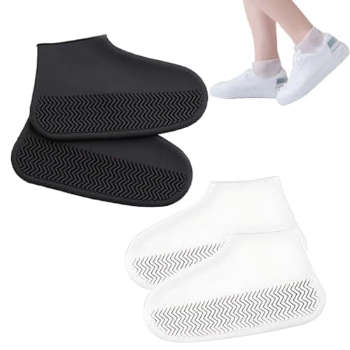 RXKFIGX 2 pairs Silicone Waterproof Shoe Covers,Reusable Upgraded Overshoes Resistant Rain Boots Non-Slip Washable Protection Cover,Waterproof Resistant Silicone Overshoes Rain Shoes Cover Boot(M)