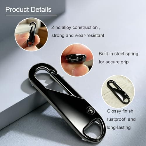 LIIMZII 2 Pcs Zipper Pulls, Metal Zip Pull Tabs Replacement, Spare Universal Zippers Tab Pullers, Removable Repair Kit for Luggage, Backpacks, Suitcases, Jackets, Purses, Handbags, DIY (Black) — view 3