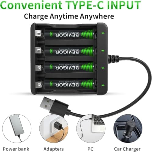 BEVIGOR 4-slot Battery Charger for AA & AAA Rechargeable Batteries, Independent Charging Slots for NiMH/NiCD Rechargeable Batteries, LED Indicator & Overheat Protection for Home & Travel — view 4