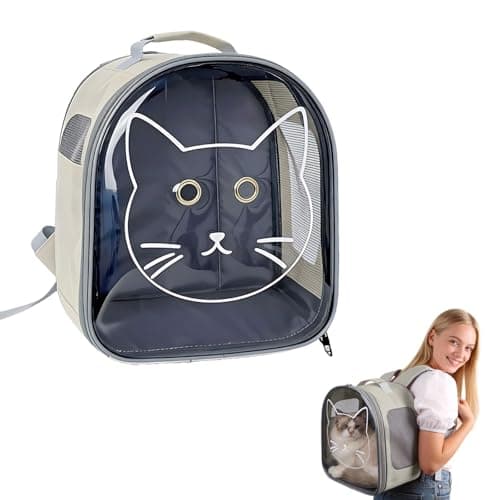 Small Cat Backpack Pet Carrier for Cats up to 10 lbs, Foldable Clear Window Cat Travel Bag with Breathable Mesh, Portable Puppy Transport Backpack for Hiking, Walking, Cycling, Vet Visits(White)