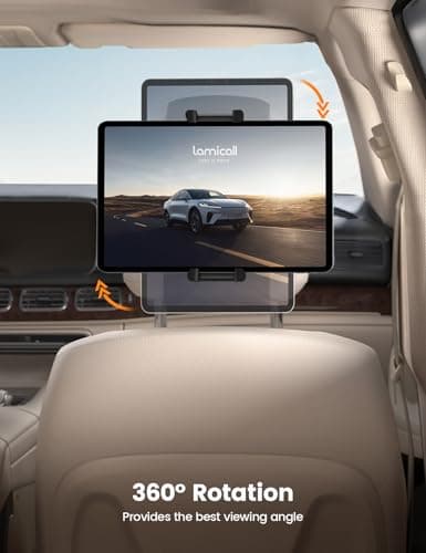 Lamicall Car Tablet Holder for Kids - [Silicone Wide Clip] Universal 360°Rotating Headrest Car Mount, Foldable Backseat Holder for iPad Pro 13/11/10.5/9.7, Air Mini 6 5 4 3, Phone, Tab, 6.1-13” Device — view 2