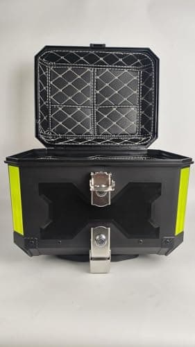 Motorcycle Top Box 45L, Aluminium Alloy Waterproof Dustproof Motorbike Trunk Luggage Box with Security Lock & Backrest for Helmet Storage, Universal Top Case with Baseplate for Touring Travel, Black — view 2