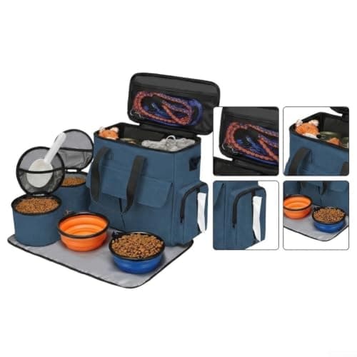 Dog Travel Bag Airline Approved Pet Weekend Set (Blue + 2 Bowls) — view 3