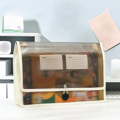 Document Folder, A4 Waterproof Plastic File Folders, Document Wallet Files Folder, Stationery and Office Supplies, Large Capacity File Organizer for School Home Office (Beige) — view 3