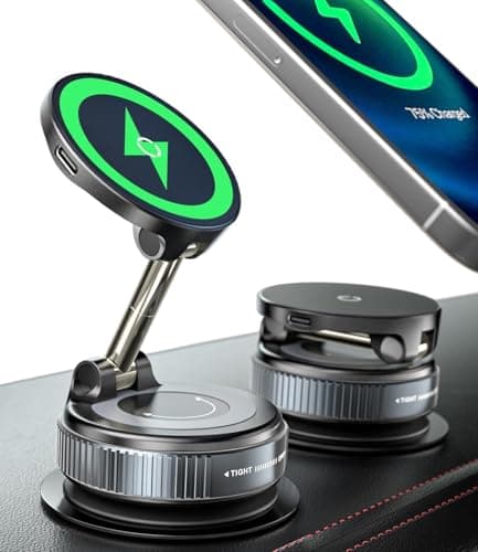 15W Magnetic Wireless Car Charger Mount, Fast Charging Car Phone Holder Charger with Strong Magnetic & 360° Adjustable Dashboard Mount, Compatible with i-Phone 16/17/15/14/13/12 Pro Max