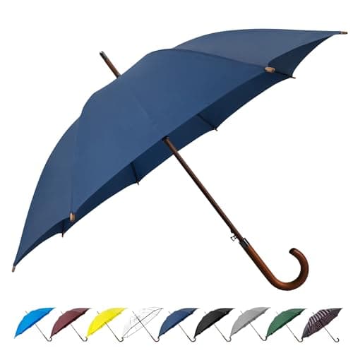 SoulRain 48" Large Umbrella–Golf Windproof Strong Stick Umbrellas,Wind Resistant Umbrella for Rain,Durable Travel&Rainproof Vintage Cane with Classic Wooden Handle for Mens & Women(Navy)