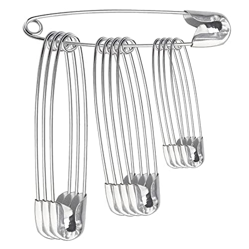 Safety Pins Assorted Sizes 27mm 34mm 38mm - First Aid Safety Pins for Clothes & First Aid Kit, Silver Nickel Plated - Medium, Crafts, Sewing, Hemming, Dressmaking, Quilting, Running Bibs — view 2