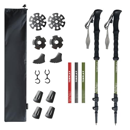 Tenplay Trekking Poles 7075 Aluminum Ultra-Light 0.5LBS, EVA Non-Slip Handle with Quick Lever Lock, Foldable 135cm/53in for Hiking, Mountaineering, Backpacking - Men, Women & Seniors (Green)