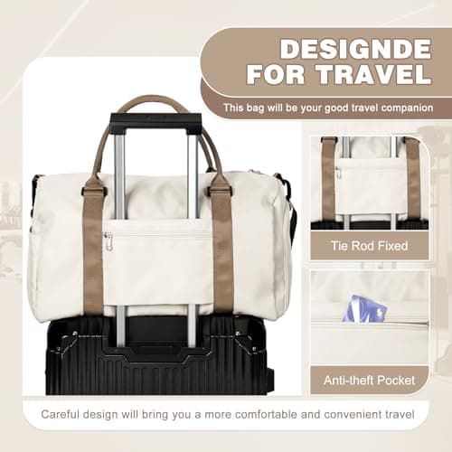 WEPLAN Gym Bag Womens Men Sports Fitness Bags Weekend Overnight Bag Travel Duffle Bags for Women with Shoes Compartment Wet Pocket,Holdall Hospital for Swimming Carry on Hand Luggag,A19-Beige Brown — view 5
