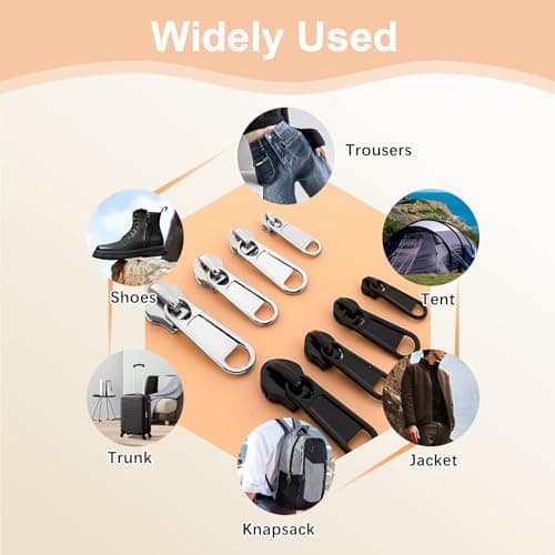 3#5#8#10# Zipper Repair Kit, 8 Pcs Zip Slider Replacement Zipper Head, Black & Silver Zip Repair Set, Zippers Replacement No Tools for Sleeping Bags Tents Coat Luggage Backpacks — view 3