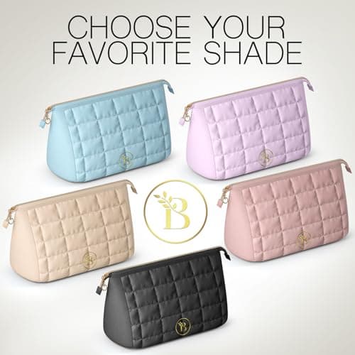 Quilted Pink Makeup Bag for Women, Travel Toiletry Bag with Wide-Open Top & Zipper Pouch, Travel Makeup Case Organizer with Internal Pockets, Puffy Cosmetic Pouch for Everyday Essentials — view 6
