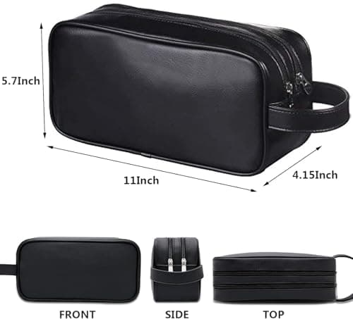 ABCHCHS Travel Toiletry Bag for Men and Women - PU Leather Makeup Cosmetic Bag - Organizer for Toiletries Accessories - Waterproof Shaving Dopp Kit Case - Multifunction Packing Organizer Pouch（Black — view 2