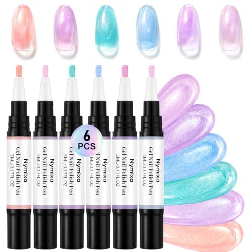 HOTUT 6PCS 3-in-1 Gel Nail Polish Pens Set, Quick Dry Nail Varnish Pens