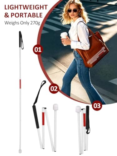 Haosie Folding Blind Cane, 127cm / 50inch Aluminium Alloy White Blind Stick — view 4