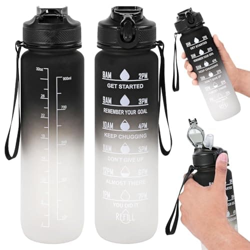 Livhome 1L Leakproof Hourly Water Bottle, BPA-Free Plastic Bottle with Straw, Time-Marking Intake Tracker, Motivational Gym & Sports Hydration Bottle for Adults (Black/White)