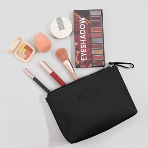 Small Cosmetic Bag for Purse MAANGE Small Makeup Bag Portable Travel Makeup Pouch Waterproof PU Leather Make up Bag with Handle Cute Versatile Zipper Pouch for Women (Black) — view 2
