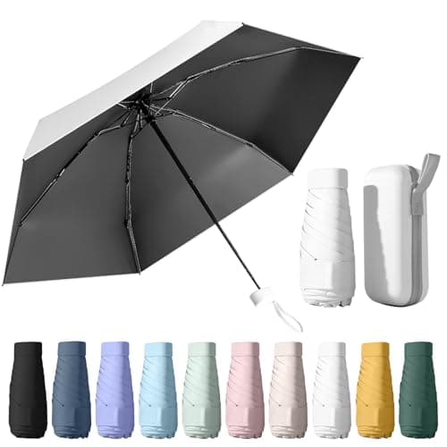 WoRuyKot Mini Travel Umbrella, 6 Ribs Mini Umbrella, UV Foldable with Capsule Box, Travel Waterproof and Windproof for Men and Women (White)
