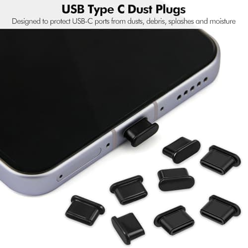 Lunhoo 12 Pcs USB C Dust Plug, Silicone USB Type C Anti-Dust Cover Cap, Charging Port Cleaning Kit & Protector for Phones Tablets Laptops, with Cleaning Brush & Storage Box (Black) (Black) — view 2