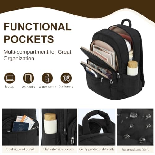ZERVANE Backpack Womens Travel School Bags, Waterproof Lightweight 15.6" Laptop Bag for Business Work School Homework, College Daypack for Boys Girls Students Beige Packs (beige) — view 3