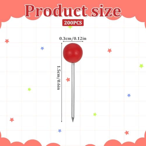 200 PCS Red Push Pins, Small Round Head Map Pins for Travel Map, 1/8 Inch Red Thumb Tacks for Map, Cork Board, Bulletin Board, Wall — view 2