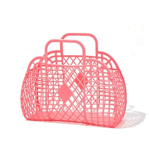 Beach Tote Bag, Women’s Plastic Tote Bag with Handle Foldable Reusable Shopping Handbags Basket Hollow Storage Basket for Halloween Xmas (250x110x220mm/9.84x4.33x8.66in) — view 5