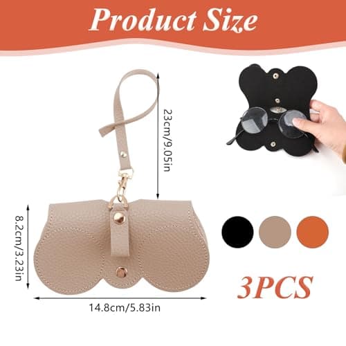 3Pcs Soft Leather Sunglasses Bag Flat Slim Portable Eyeglass Cases for Handbag Fashion Sun Glasses Holder Pouch Skinny Travel Spectacles Protective Cover with Lanyard for Women Men — view 2