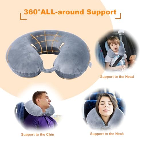 Far win Travel Pillow,100% Pure Memory Foam U Shaped Neck Pillow,Super Lightweight Portable Headrest Great for Airplane, Car,Home,Office,Sleeping (gray) — view 3